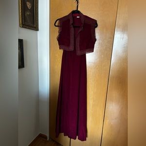 Vintage 70s Faux Velvet Dress with Vest